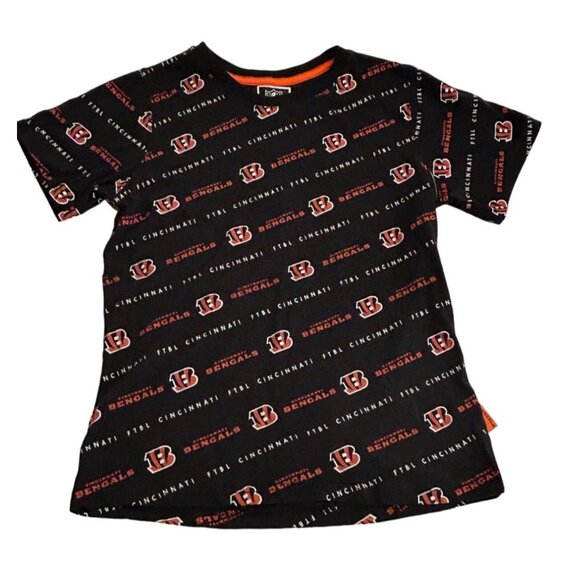 Cincinnati Bengals NFL All Over Print Kids T Shirt 14 16 Black Orange Boys Girls - Picture 1 of 6